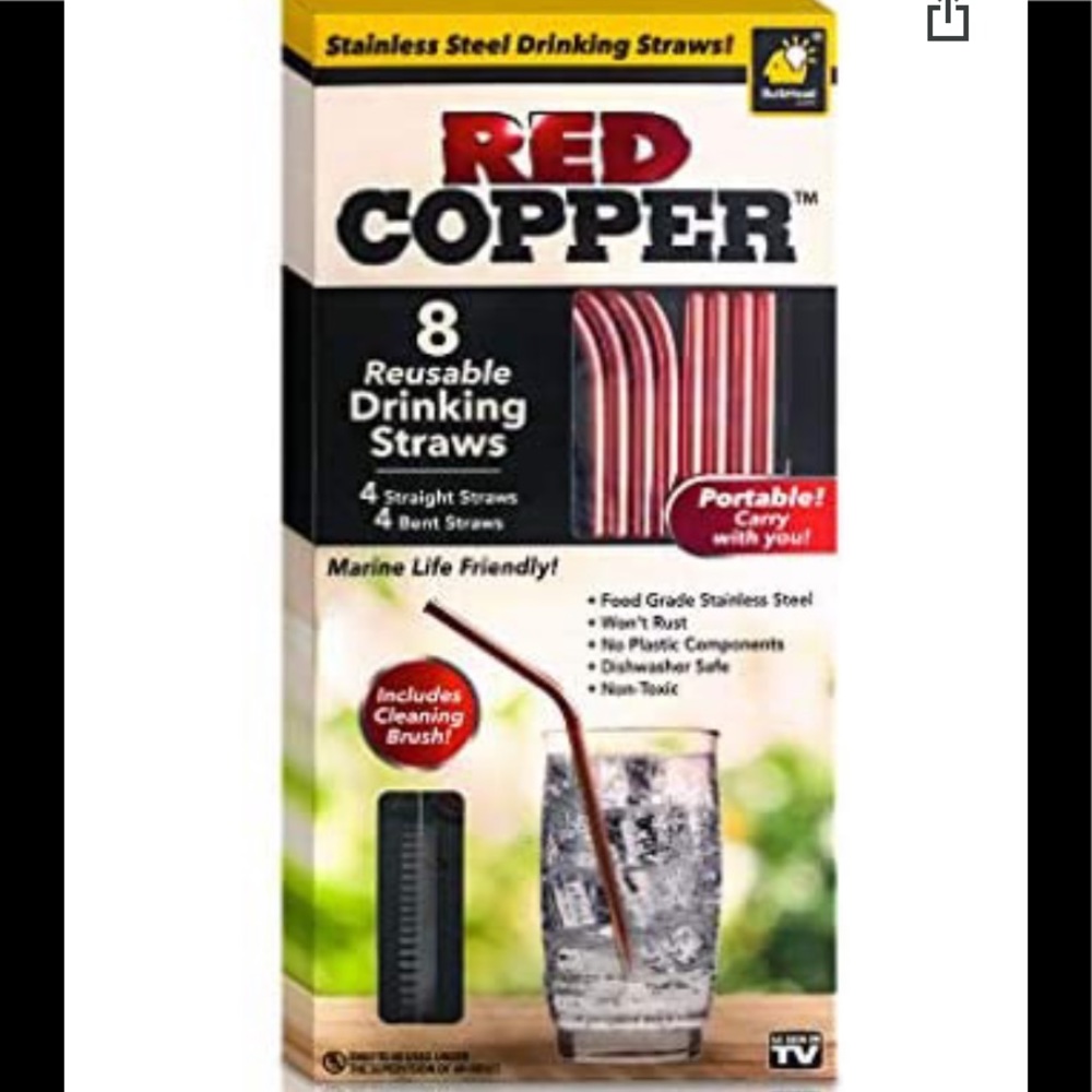 Red Copper 8 Reusable Drinking Straws 8 Pc Set New